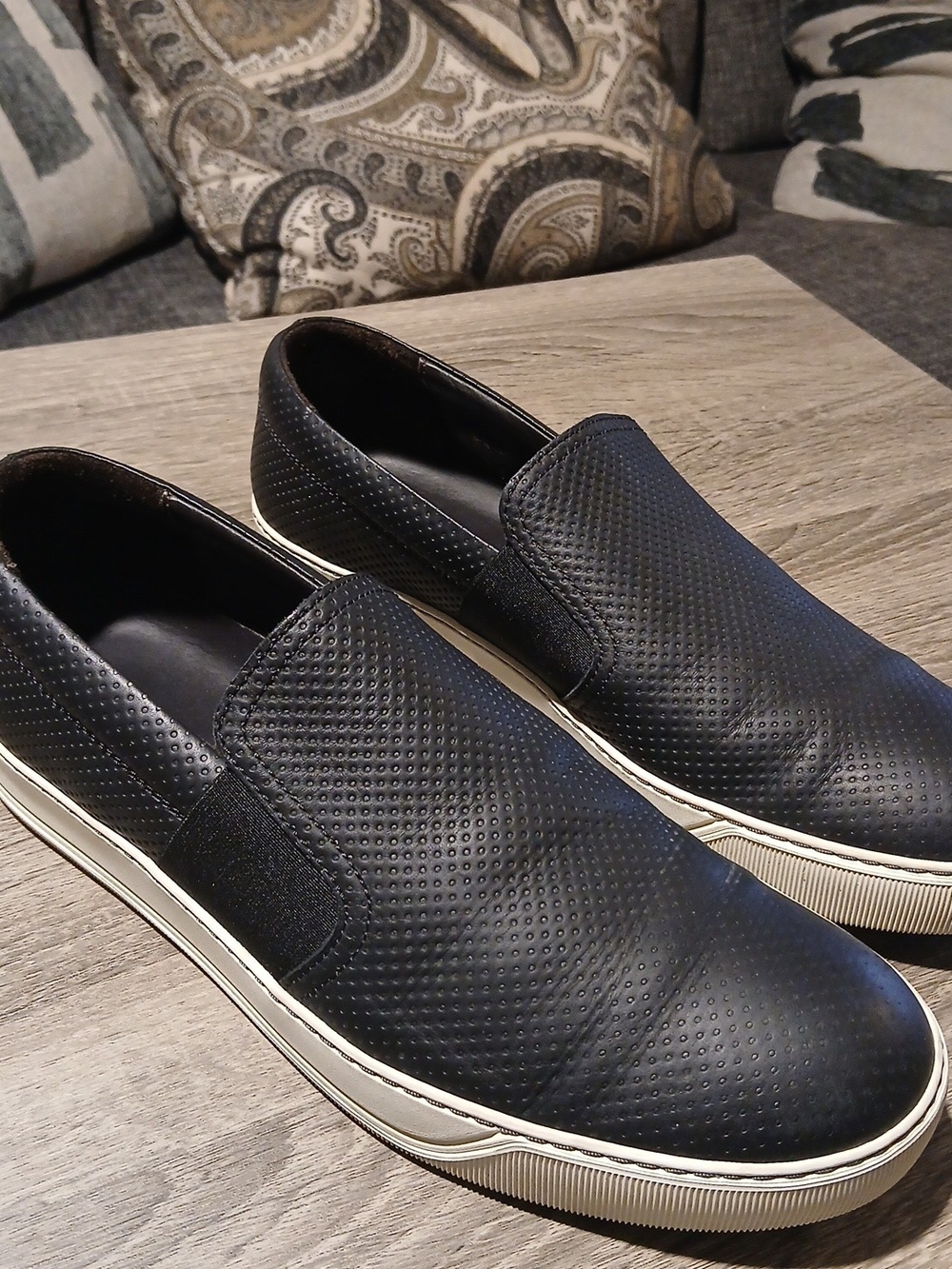 Lanvin Perforated Leather Curbies Low Top Slip-On Sneakers